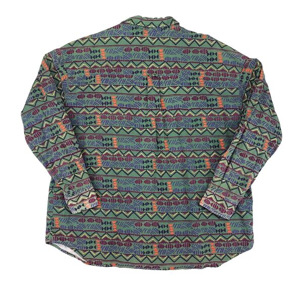 Vintage Columbia Aztec Chamois Shirt Mens 2XL Green Geometric Southwestern - Picture 2 of 7